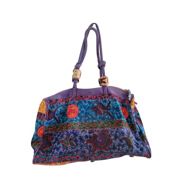 Vintage Handbags - Vintage 1990s Sun n' Sand Canvas Tropical Duffle Bag